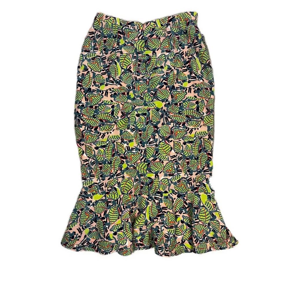 SALONI Women's Silk‎ Tropical Print Ruched Slit Skirt- Size 8 - Picture 2 of 8